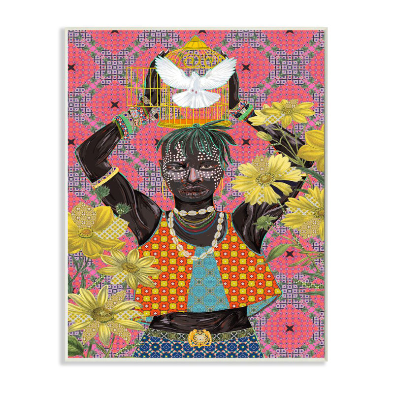 Rel Relantes de Colombes par forte figure masculine sur motif de Sangita Bachelet - impression d'art graphique, Plaque murale