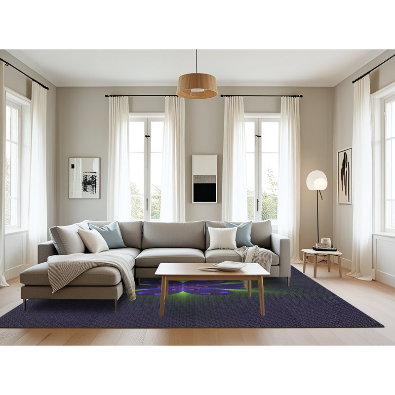 Tapis vert/noir tissé à la machine, Rectangle 8 pi x 12 pi