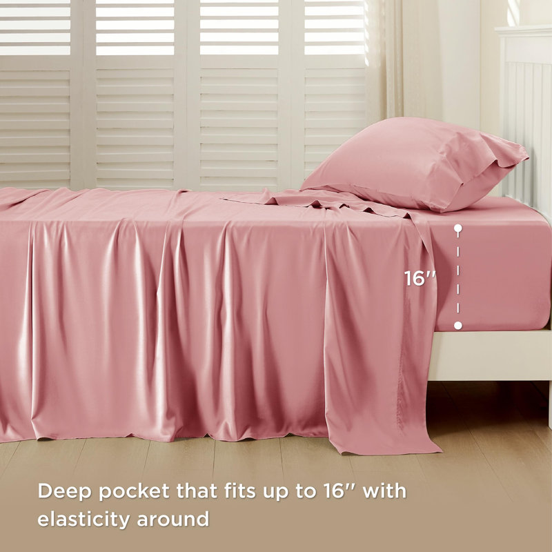 Essential Collection Cooling Rayon Derived from Bamboo Sheet Set, Twin Sheet Set with 1 Pillowcase, Blush Pink