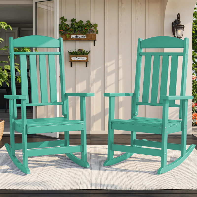 Oxing HDPE Outdoor Rocking Chair, Lake Blue