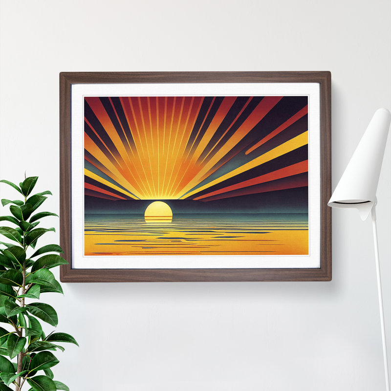 Art Deco Sunrise Abstract - Framed Print, 46cm H x 64cm W, Brown
