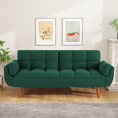 75.39 IN. Futon Sofa Bed, Convertible Upholstered Couch Sleeper With Reclining Sleeper Split Tufted Back by HOMEWELL