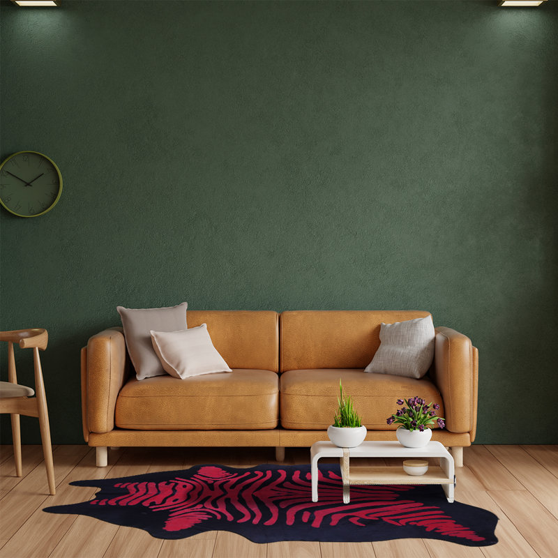 Tapis en peau de vache rouge sur fond noir, Nouveauté 6 pi 2 po x 7 pi 4 po