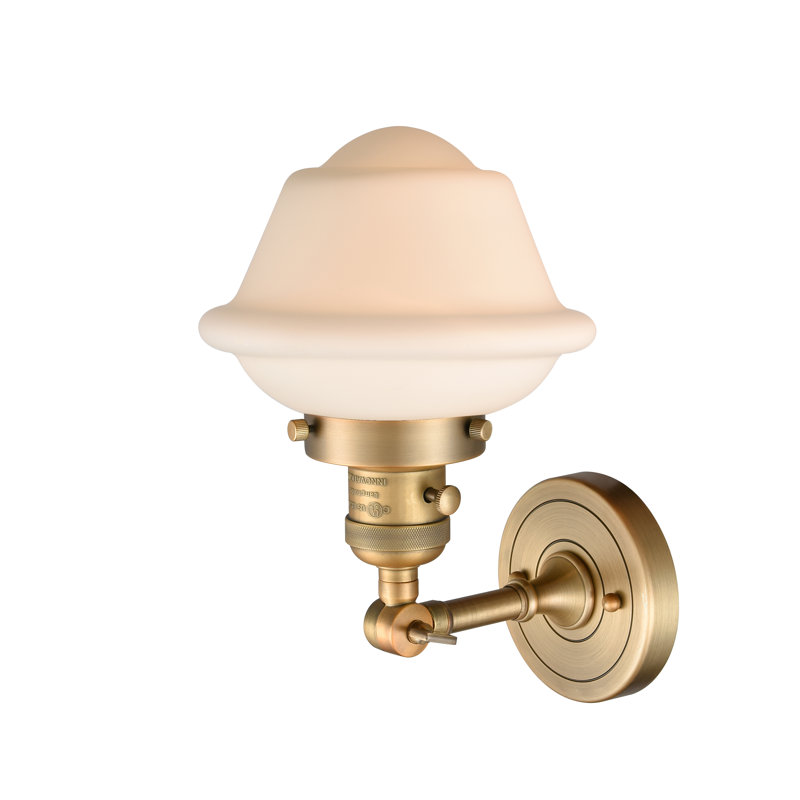 Agosto Armed Sconce, Matte White Cased, 3.5 Watt Vintage LED Bulb, Brushed Brass