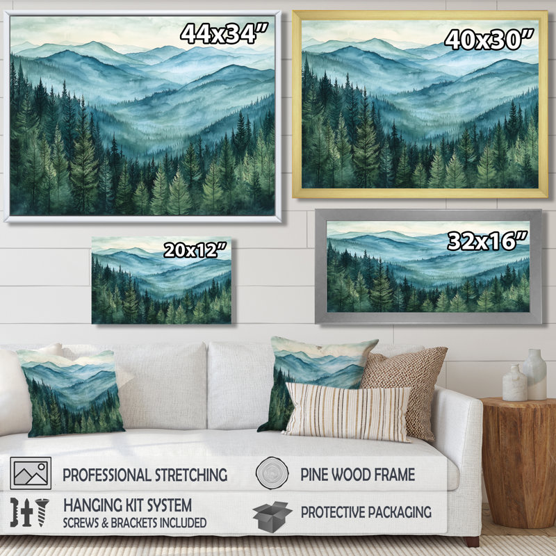 Woodland Peaks III - montagnes, art mural, H 30 po x l 40 po, Impression encadrée flottante, Brun