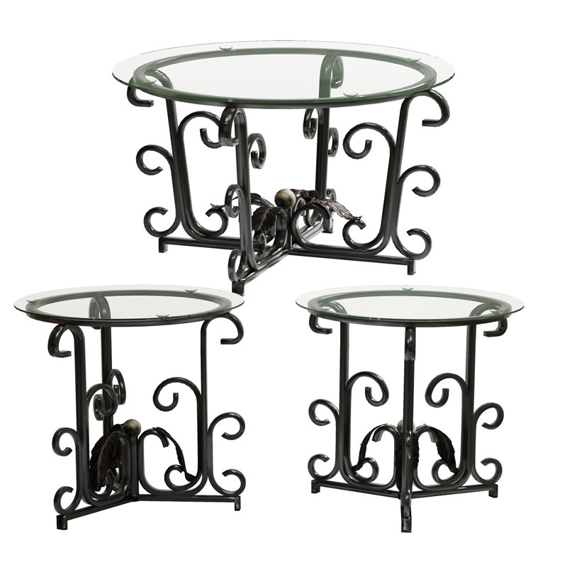 Ensemble de 3 tables basses gigognes avec dessus en verre trempé et cadres en métal noir