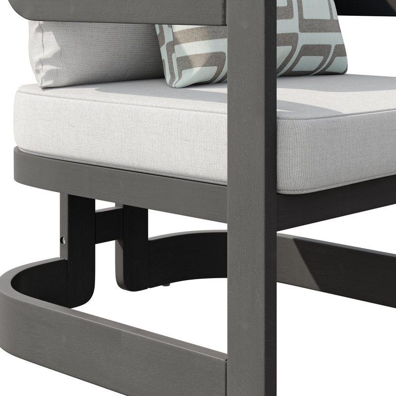 Chaise longue d'extérieur en bois massif avec coussins Dutton, Coussin gris / cadre gris, Oléfine