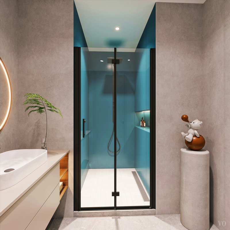 Porte de douche pivotante universelle, réglable sur 3,5 cm (1 3/8 po), avec verre trempé de 6,35 mm (1/4 po)., Black