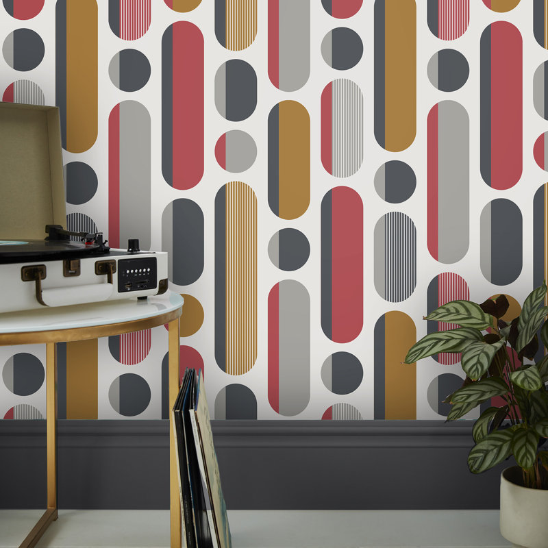 Geometric Double Roll, Red/Gray/Mustard