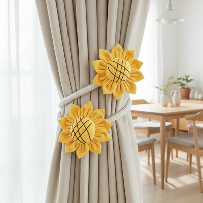 Sunflower Shaped Fabric Curtain Tiebacks, Pack Of 10 (Double-End Fixed Style With Elastic Cord)