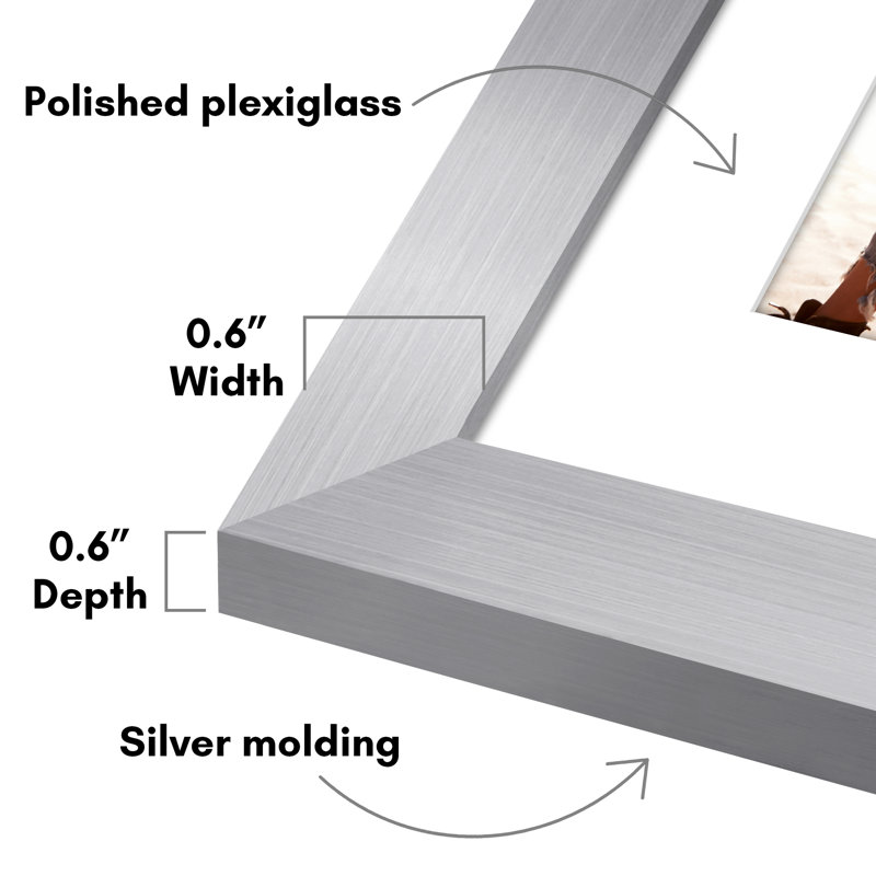 Cadre photo Americanflat - ensemble de 2 - cadre avec passe-partout - plexiglas poli, Argent argent