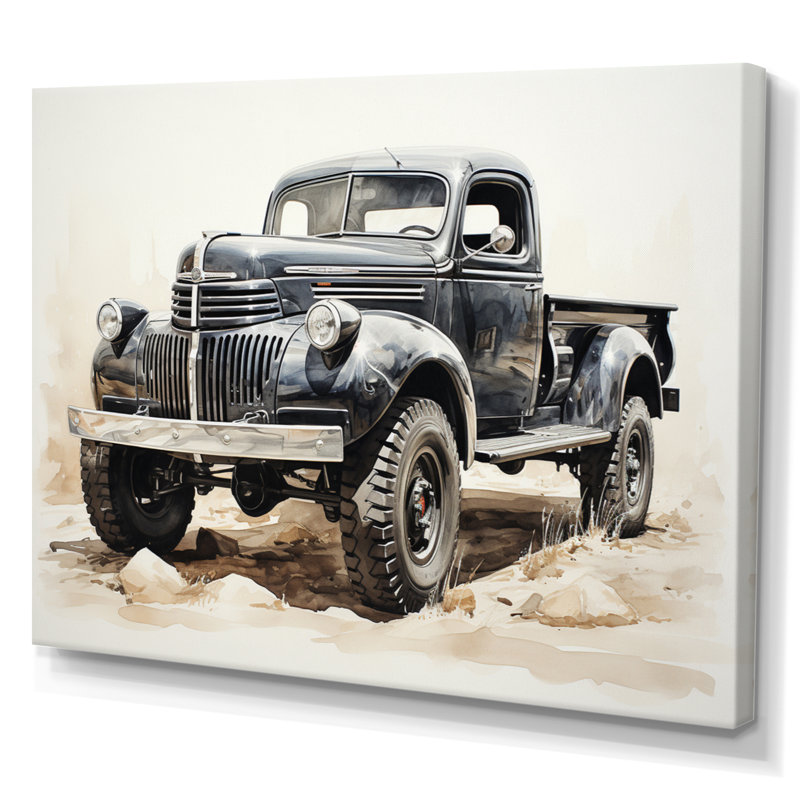 Minimalist Pickup Truck Monochrome - Transportation Wall Art Living Room, H 34 po x l 44 po, Toile tendue