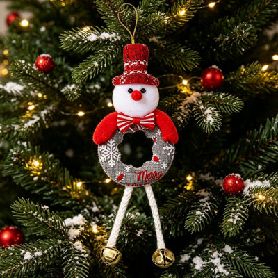 Cute Snowman Christmas Ornament, Hollow Long Leg Hanging Decor with Bells, Xmas Tree Wreath Accessory