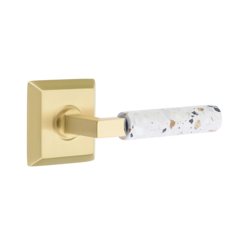 Emtek Select Privacy Interior Mortise w/ Quincy Rosette & L-Square Stem, Light Terrazzo Lever, Laiton satiné, Oui