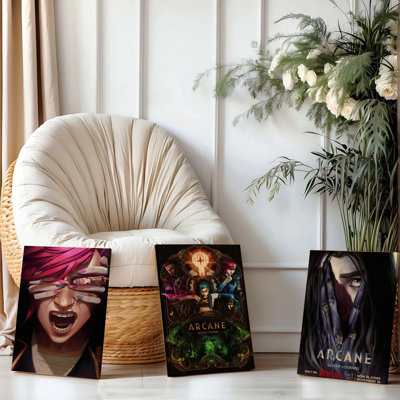 Ensemble de 3 affiches encadrées, collection Arcane League of Legends, impressions sur toile Jinx et Vi (personnages de la série Netflix), décoration pour chambre, salon, salle de jeux, décoration intérieure, haute qualité, couleurs vives