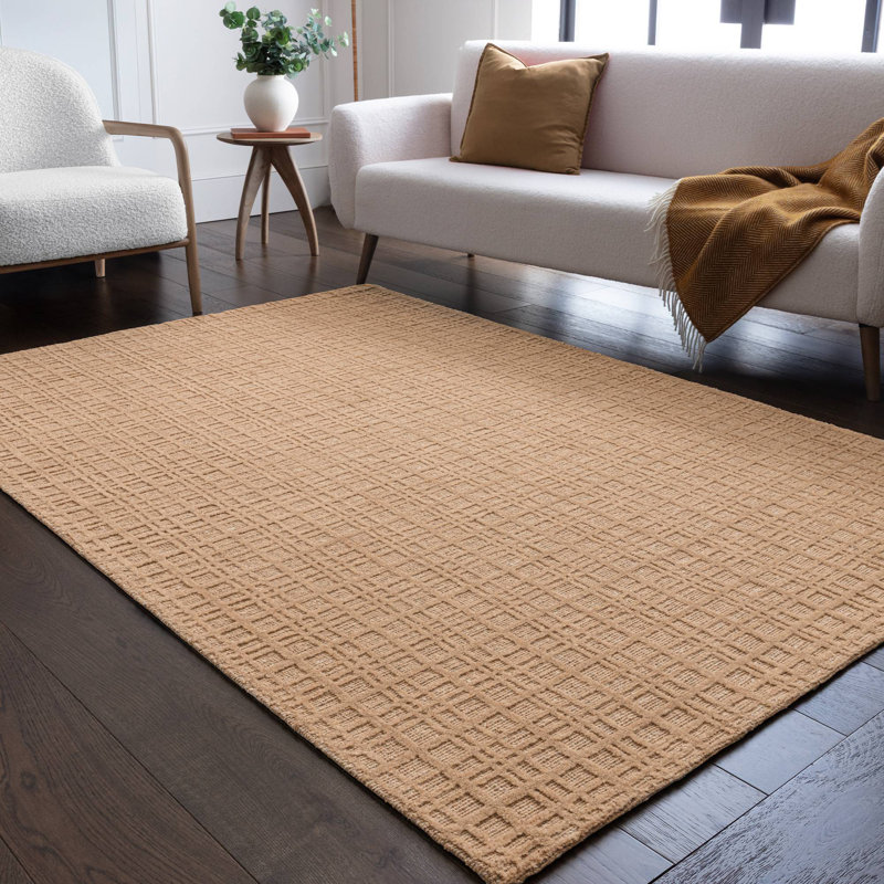 Beltsville Chequered Wool Hand Woven Area Rug, Rectangle 120 x 170 cm, Beige