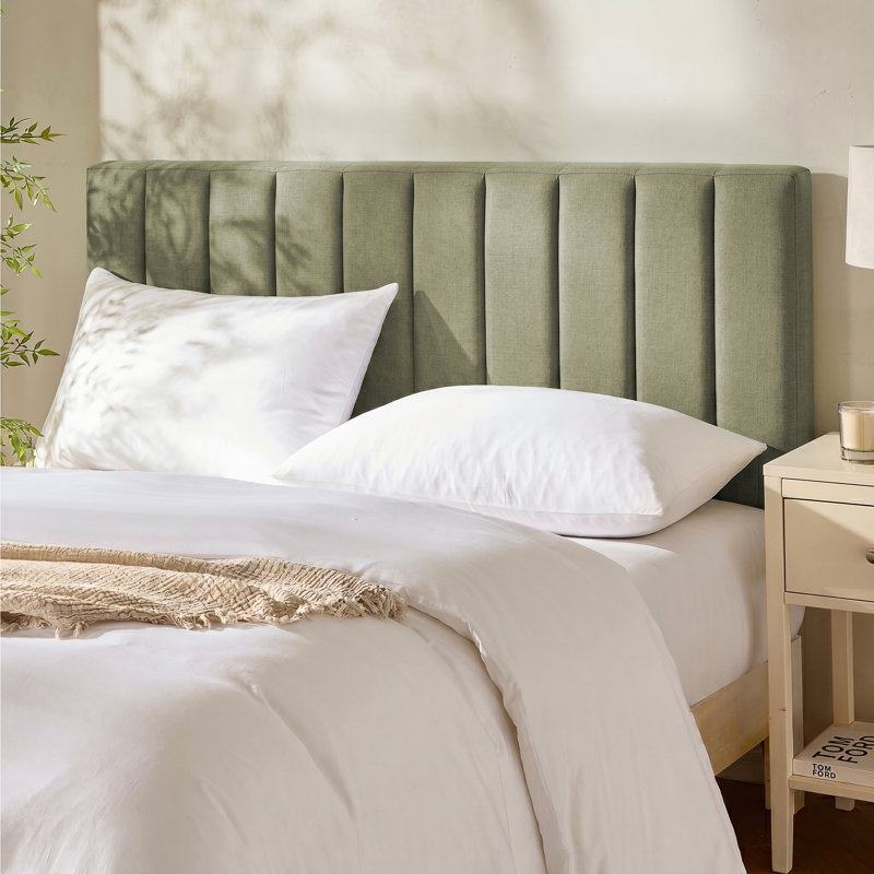 Chastelyne Upholstered Easy Assemble Wall Mounted Headboard, King, Olive Green
