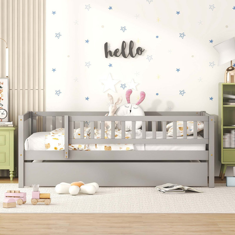 Kids Daybed Wood Bed with Two Drawers, Twin, Gray