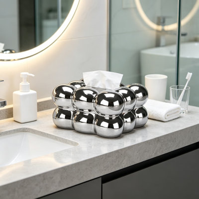 Luxe Electroplated Ceramic Tissue Box Cover with Mirror Finish – Modern Decorative Square Tissue Holder for Living Room, Bedroom, Bathroom, Office, and Countertop Display