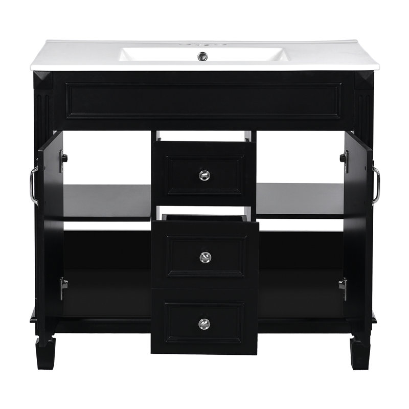 Meuble-lavabo 36 po avec lavabo supérieur, armoire de rangement moderne avec 2 portes à fermeture douce et 2 tiroirs, meuble-lavabo simple