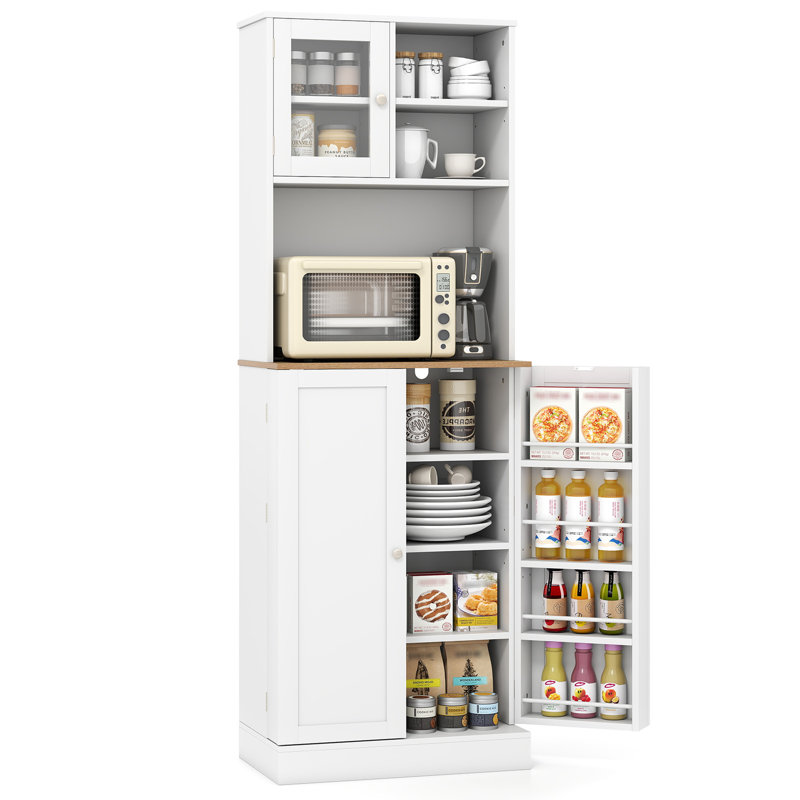 Armoire de cuisine avec tablette à micro-ondes, 8 portes et 5 tablettes réglables