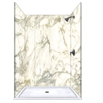 Polymarm 72"W 80" H 36" D Three Wall Composite Shower Wall Panel Surround - 72" Backwall with Seam