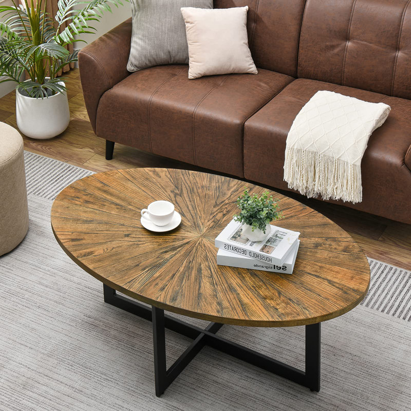 Wexford Collection val Solid Wood Veneer Coffee Table with Metal Frame – Rustic Industrial Living Room Accent Table, Sturdy Hardwood Top, Modern Farmhouse Style, 48-Inch