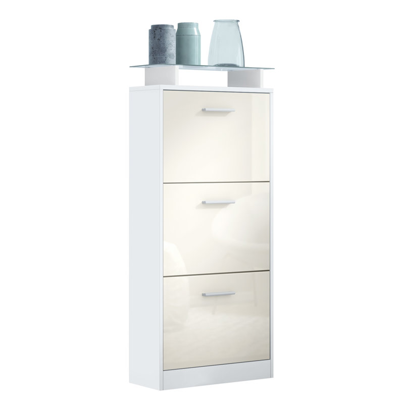 12 Pair Shoe Storage Cabinet, White/Cream