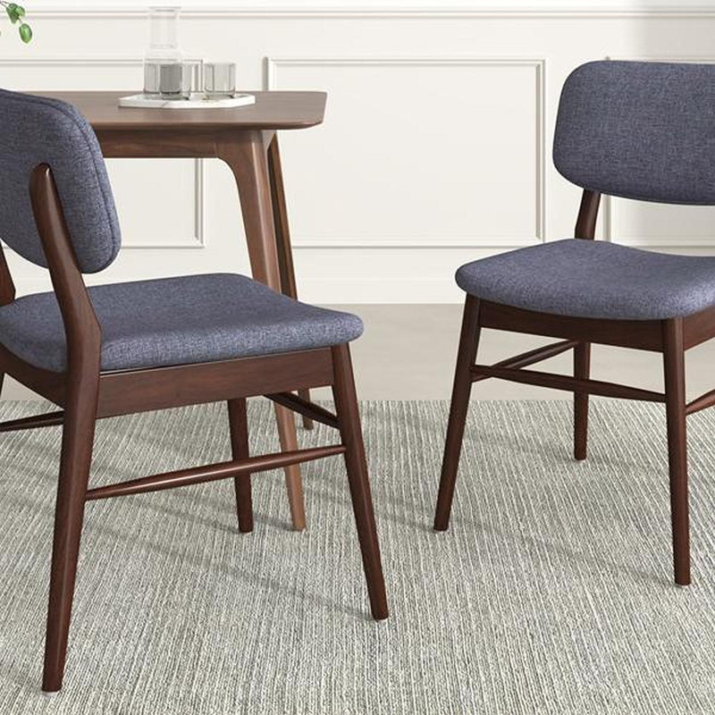 Ensemble de 2 chaises de salle à manger rembourrées Mid-Century avec structure en bois d'hévéa, Gris anthracite, Noyer