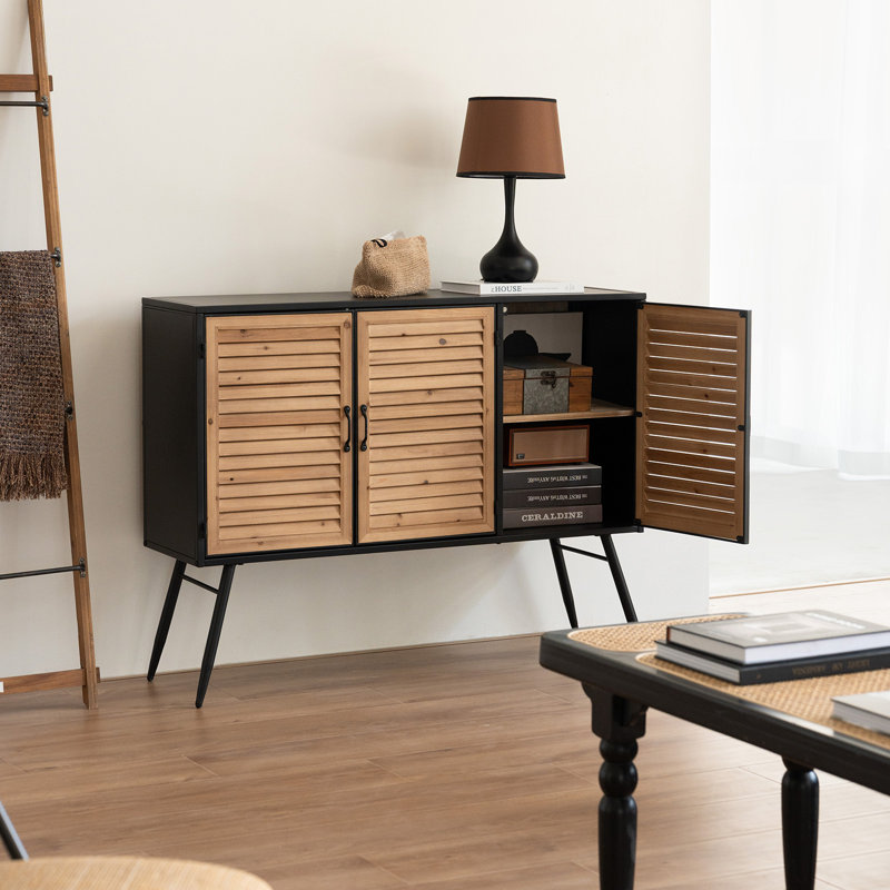 Armoire de rangement industrielle de 43,3 po de largeur, buffet Mid-Century pour salon, salle à manger, entrée, volet en bois