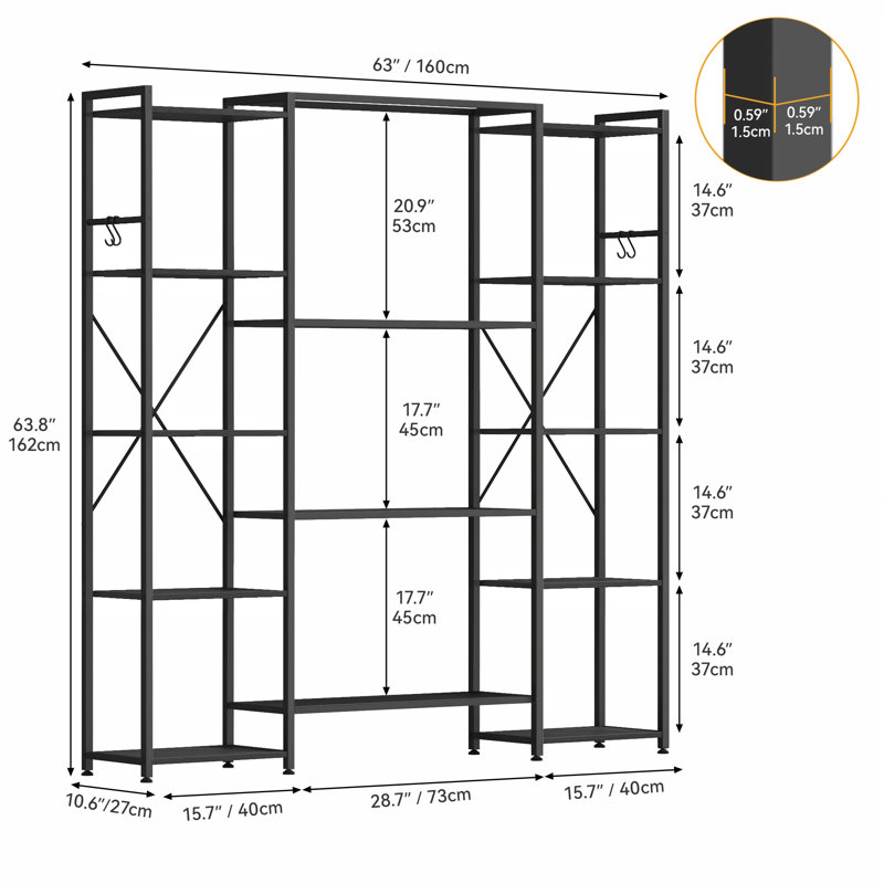 160cm W Metal Standard Bookcase, Black