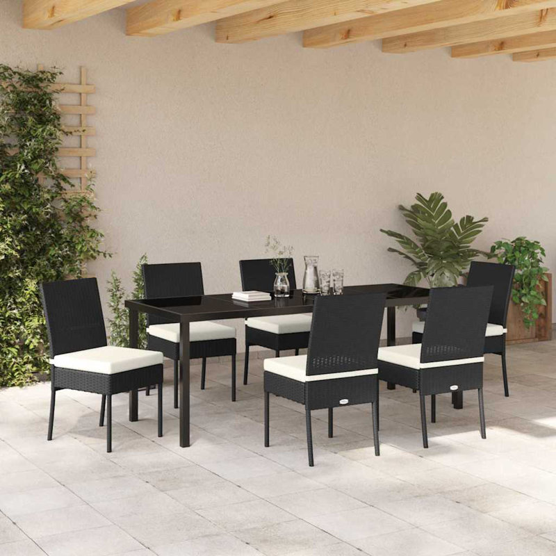 Eliezel 6 - Person Patio Dining Set with Rectangular Table, Beige Cushion/Black Frame