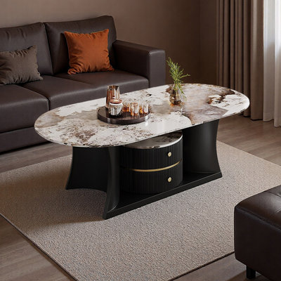 Table basse ovale haut de gamme avec tiroirs