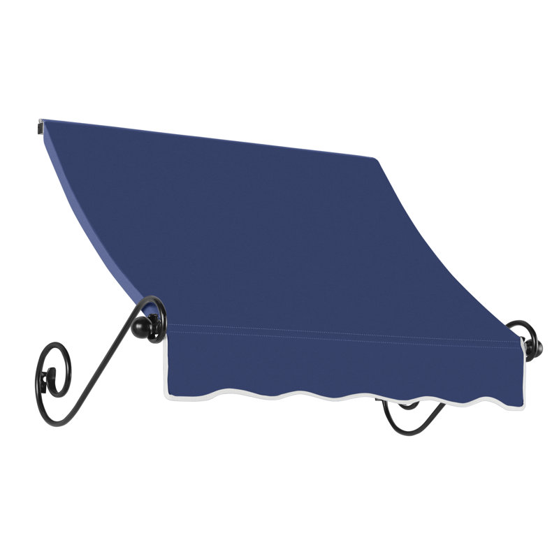 Awntech Charleston Acrylic Fabric Awning with Iron Scroll Arms, Navy, 24" H x 52.5" W x 24" D
