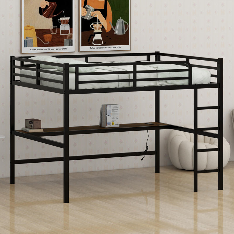 Space-Saving Noise-Reduced Loft Bed Featuring Power Outlet and LED Lights