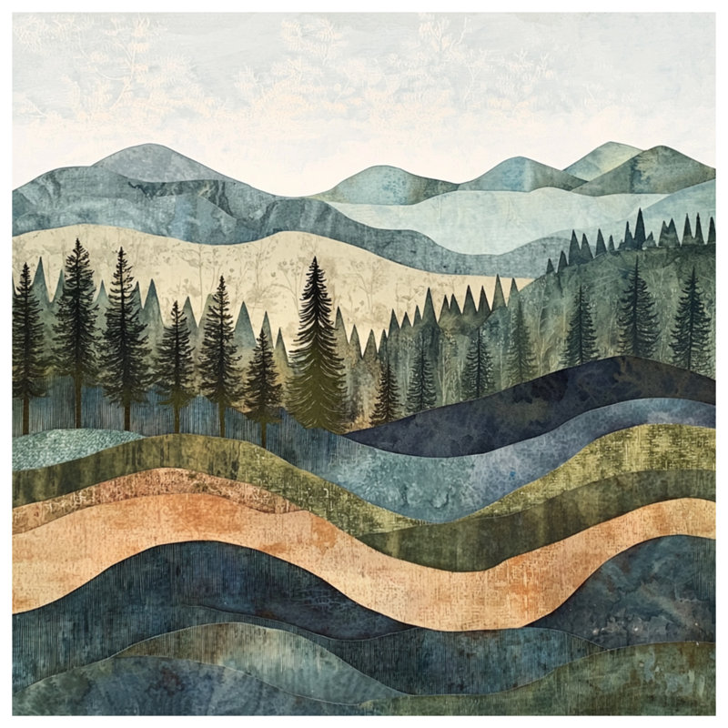 Layered Mountain Landscape Shower Curtains Extra Long, 70in W x 84in H