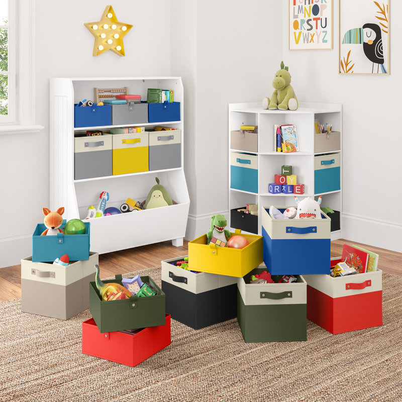 Organisateurs de rangement en tissu à deux tons avec poignées pliables et deux pièces RiverRidge Kids, Olive