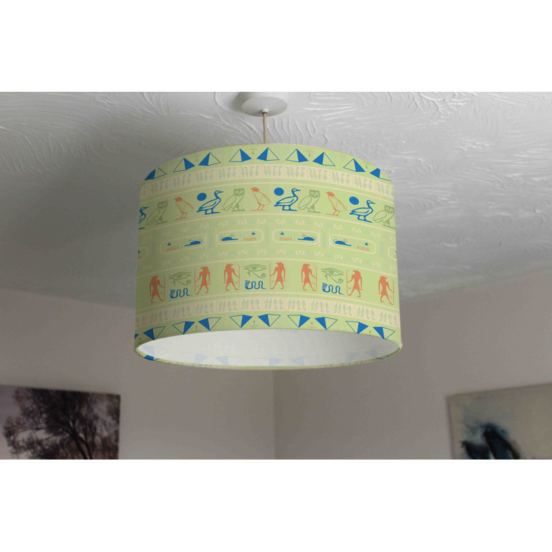 Hieroglyphic Egyptian Language Symbols 25cm H Cotton Drum Pendant Shade ( Uno )