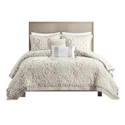 Taupe King Comforter , 100% Cotton With Alluring Chenille Embroidery & 2 Shams Size In Taupe, Artistic