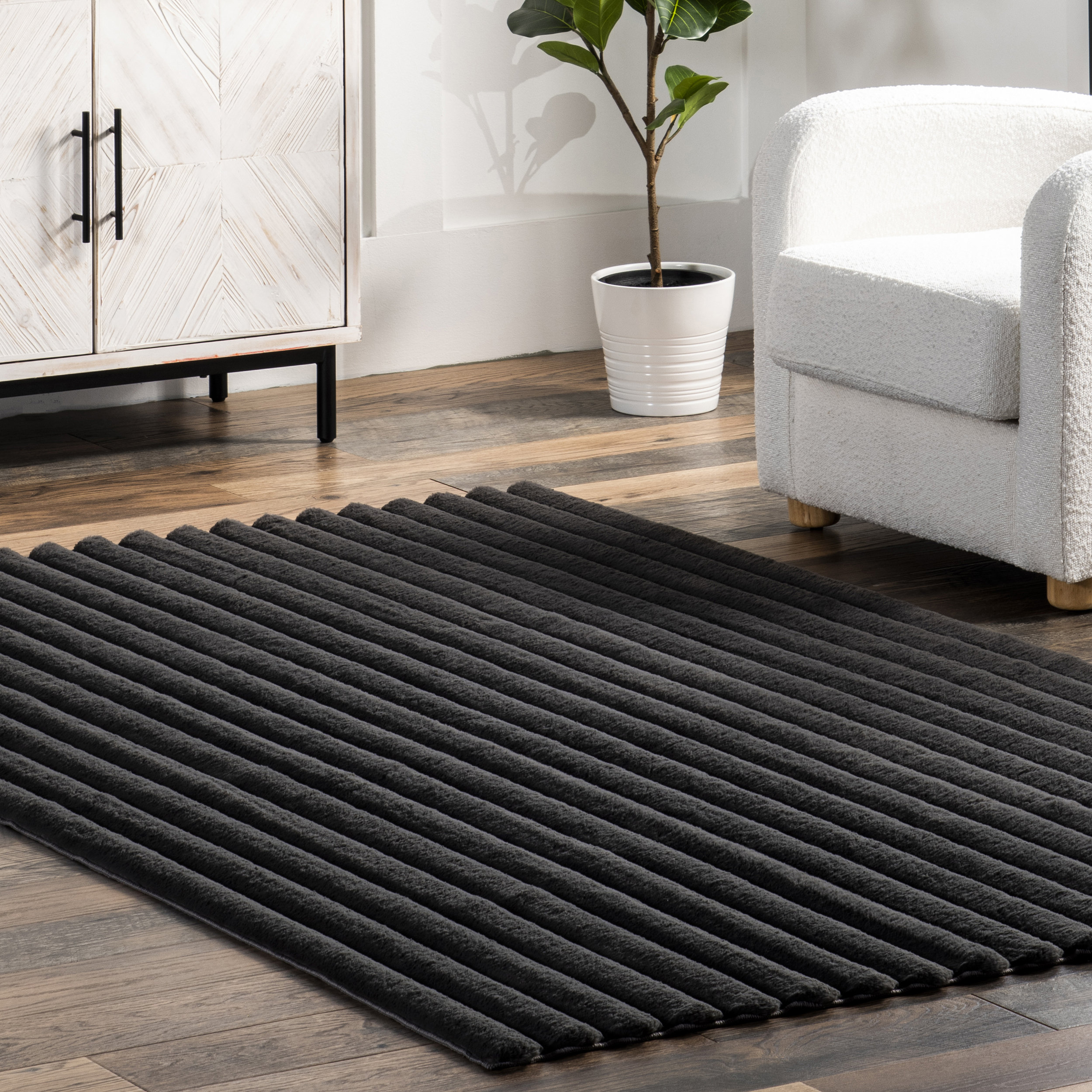 ZACOO Machine Braided Polyester Light Gray Machine Washable Rug