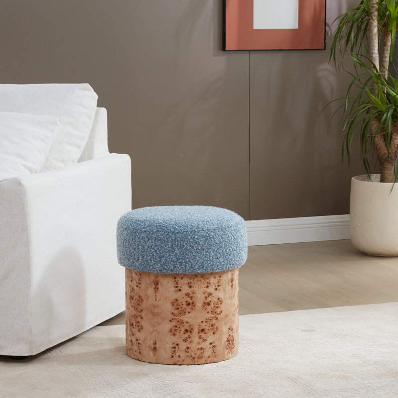 Nate Cooper 16" Burl Ottoman, Sky Blue Boucle