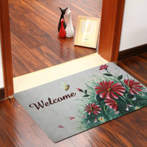 SOCOOL Front Door Mats Outdoor Indoor-Thick Non Slip Rubber Outdoor Welcome  Mat Rug Outdoor Door mats For Outside Inside Entry Home Entrance - 32x47  Burgundy Flower 