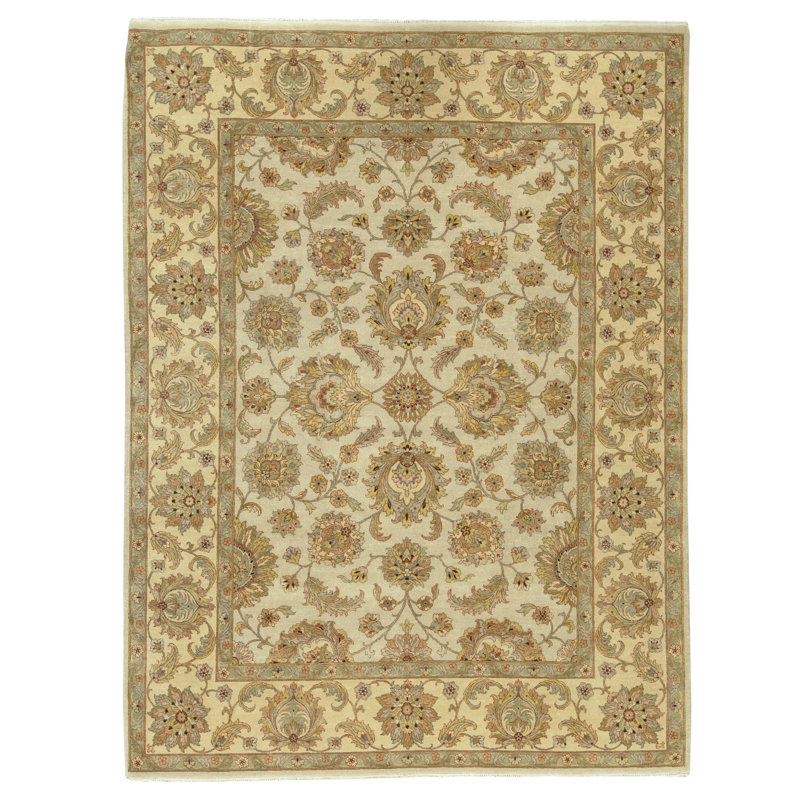Tapis crème et doré de haute qualité noué à la main