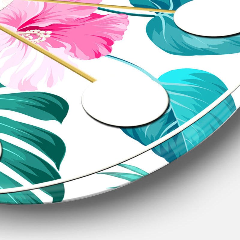 Tropical Botanicals and Flowers - Horloge murale moderne Mid-Century, Surdimensionné