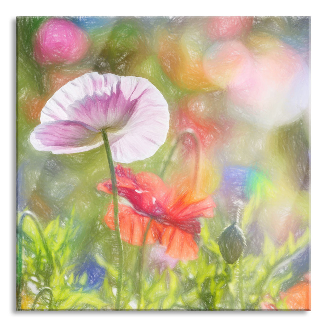 Glasbild Quadratisch Kalifornischer Mohn im Frühling