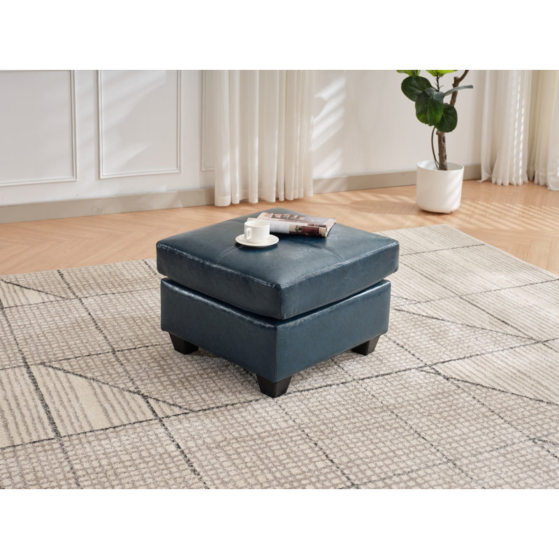 Faux Leather Single Footstool, Blue