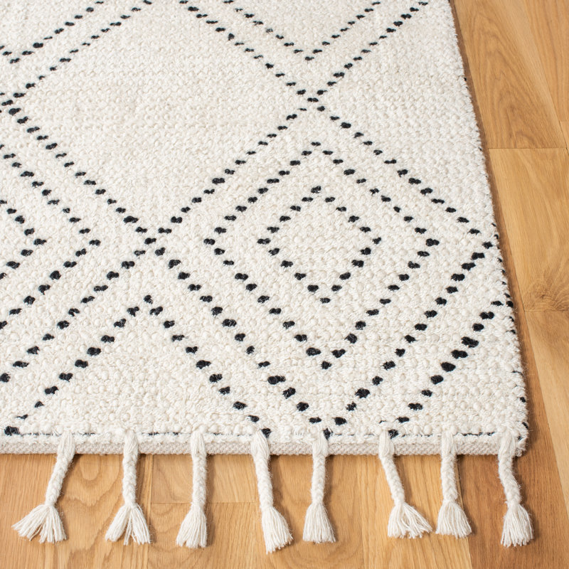Mehaffey Hand Loomed Wool/Cotton Geometric Rug in Ivory/Black, Runner 2'3" x 8'