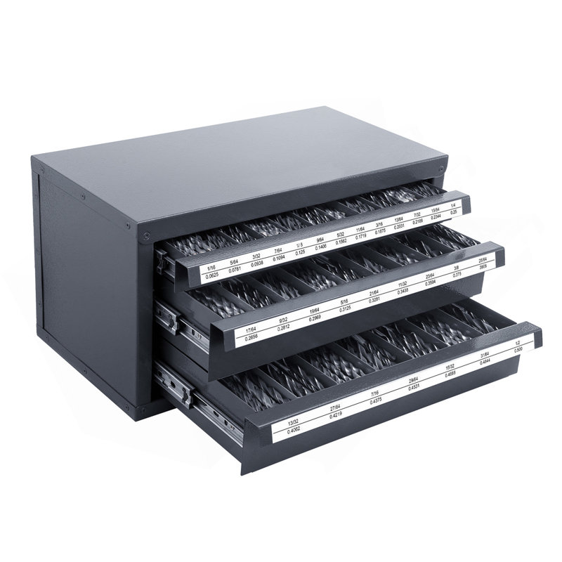 Armoire-distributeur de perceuse, armoire de rangement à trois tiroirs pour 1/16 "à 1/2", armoire de rangement en acier avec étiquettes, distributeur de perceuse empilable pour le rangement des forets