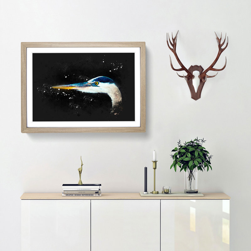 Heron Portrait - Picture Frame Graphic Art Print, Oak Framed, 62cm H x 87cm W x 2cm D