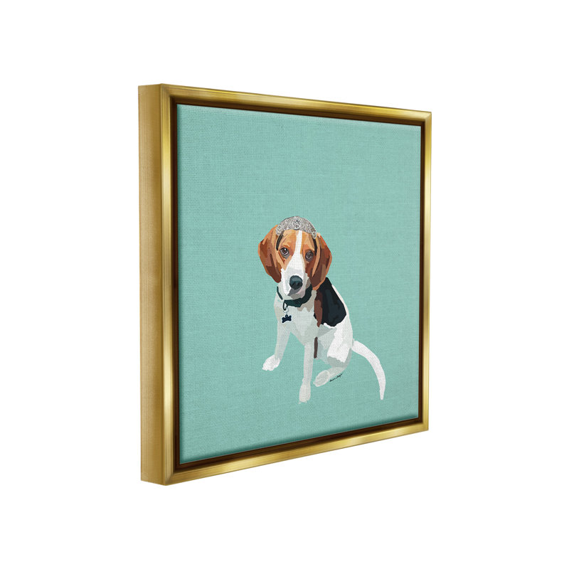 «Beagle With Tiara» par Amelia Noyes sur, Cadre flottant métallique doré, H 18 po x l 18 po